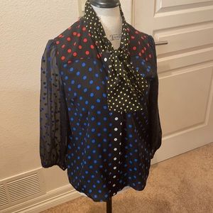 Alice + Olivia Jeannie Bow Neck Polka Dot Blouse M